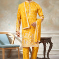 Wonderful Yellow Embroidered Pure Silk Kurta Pyjama Set with Dupatta for Wedding