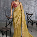 Golden Designer Silk Saree Embroidered Border Maroon Blouse