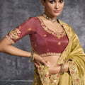 Golden Designer Silk Saree Embroidered Border Maroon Blouse