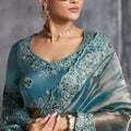 Elegant Teal Green Designer Silk Saree with Embroidered Border