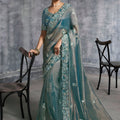 Elegant Teal Green Designer Silk Saree with Embroidered Border