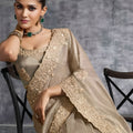 Champagne Gold Designer Silk Saree with Heavy Embroidered Border