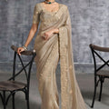 Champagne Gold Designer Silk Saree with Heavy Embroidered Border