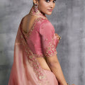 Peach Pink Designer Silk Saree with Floral Embroidered Border