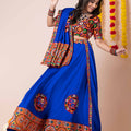 Royal Blue Gujarati Embroidered Chaniya Choli with Mirror Work for Navratri