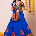 Blue Gujarati Embroidered Chaniya Choli with Mirror Work for Navratri