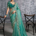 Sea Green Designer Silk Saree with Heavy Embroidered Border