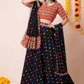 Black Lehenga Choli with Multicolor Mirror Embroidery and Traditional Dupatta
