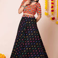 Black Lehenga Choli with Multicolor Mirror Embroidery and Traditional Dupatta