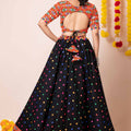 Black Lehenga Choli with Multicolor Mirror Embroidery and Traditional Dupatta