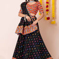 Black Lehenga Choli with Multicolor Mirror Embroidery and Traditional Dupatta