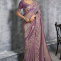 Luxury Lavender Silk Saree with Zari Embroidery Border Designer Blouse