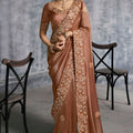 Copper Brown Silk Saree Heavy Zari Embroidery Border Designer Blouse