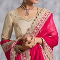 Pink Silk Saree with Heavy Zari Embroidered Border Designer Blouse