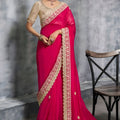 Pink Silk Saree with Heavy Zari Embroidered Border Designer Blouse