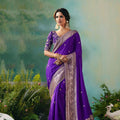 Royal Purple Silk Saree Golden Zari Embroidery Designer Blouse