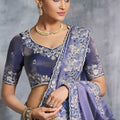 Lavender Blue Silk Saree Heavy Zari Embroidered Border Designer Blouse