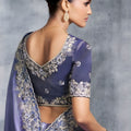Lavender Blue Silk Saree Heavy Zari Embroidered Border Designer Blouse