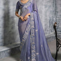 Lavender Blue Silk Saree Heavy Zari Embroidered Border Designer Blouse
