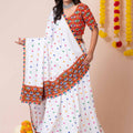 Stunning White Rayon Navratri Lehenga Choli with Multicolor Kutchi Mirror Embroidery