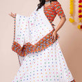 Stunning White Rayon Navratri Lehenga Choli with Multicolor Kutchi Mirror Embroidery