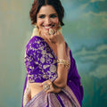 Royal Purple Silk Saree Golden Zari Embroidery Designer Blouse