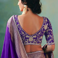Royal Purple Silk Saree Golden Zari Embroidery Designer Blouse