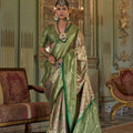 Green Silk Banarasi Saree with Floral Zari Weaving Contrast Border 