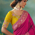 Traditional Pink Yellow Embroidered Saree Festive Wear