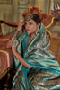 Teal Blue Banarasi Silk Saree with Floral Zari Weaving Rich Border