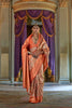 Peach Orange Banarasi Silk Saree Floral Zari Weaving Rich Contrast Border