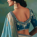 Sky Blue Embroidered Silk Saree With Designer Blouse