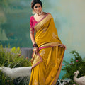 Mustard Yellow Embroidered Silk Saree With Designer Blouse