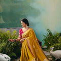 Mustard Yellow Embroidered Silk Saree With Designer Blouse