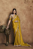 Mustard Yellow Satin Silk Saree Heavy Floral Border Designer Blouse