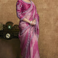 Pink Organza Silk Saree Designer Embroidered Border Blouse