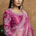 Pink Organza Silk Saree Designer Embroidered Border Blouse