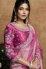 Pink Organza Silk Saree Designer Embroidered Border Blouse