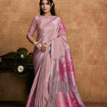  Pink Satin Silk Saree Floral Embroidered Organza Pallu Designer Blouse 