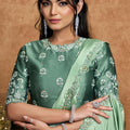 Sea Green Satin Silk Saree Designer Border Embellished Blouse