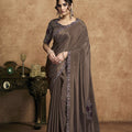 Coffee Brown Satin Silk Saree with Embroidered Border Designer Blouse