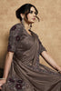 Coffee Brown Satin Silk Saree with Embroidered Border Designer Blouse