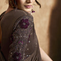 Coffee Brown Satin Silk Saree with Embroidered Border Designer Blouse