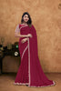Dark Pink Georgette Saree Heavy Embroidered Border Designer Blouse