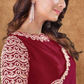 Dark Pink Georgette Saree Heavy Embroidered Border Designer Blouse