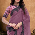 Mauve Georgette Saree with Black Embroidered Border Designer Blouse