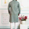 Elegant Green Embroidered Art Silk Wedding Kurta Pajama Set for Men