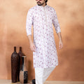 Awesome Off-White Floral Printed Art Silk Kurta Pajama Set for Men