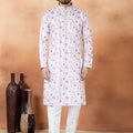Awesome Off-White Floral Printed Art Silk Kurta Pajama Set for Men