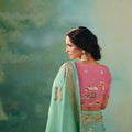 Mint Green Saree with Golden Embroidery Designer Pink Blouse